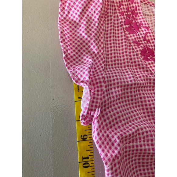 Pink Gingham Jessica Simpson Dress Embroidered Details & Ruffled Hem Medium - Picture 9 of 9